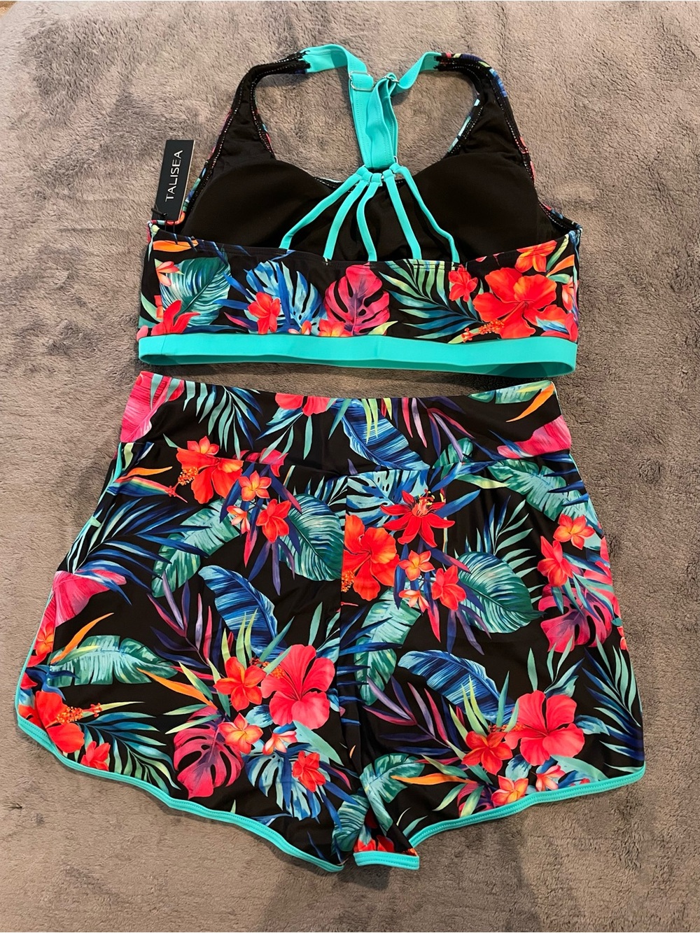 Talisea Three Piece Tankini Swimsuit Women’s Size L Floral Padded - Picture 3 of 11